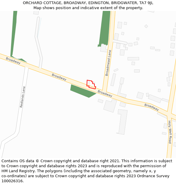 ORCHARD COTTAGE, BROADWAY, EDINGTON, BRIDGWATER, TA7 9JL: Location map and indicative extent of plot