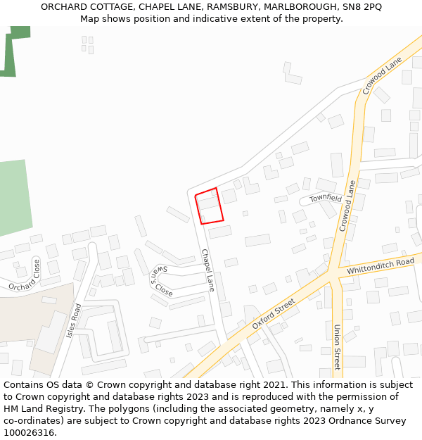 ORCHARD COTTAGE, CHAPEL LANE, RAMSBURY, MARLBOROUGH, SN8 2PQ: Location map and indicative extent of plot