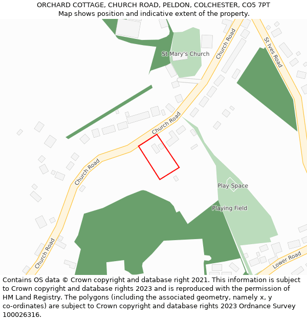 ORCHARD COTTAGE, CHURCH ROAD, PELDON, COLCHESTER, CO5 7PT: Location map and indicative extent of plot