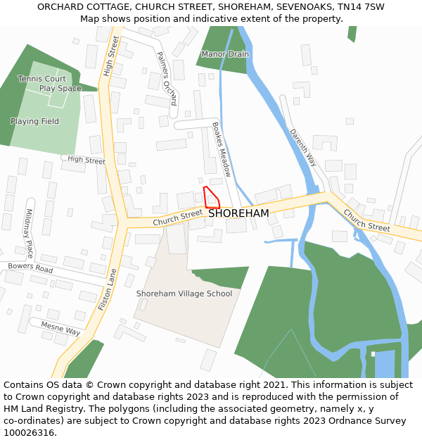 ORCHARD COTTAGE, CHURCH STREET, SHOREHAM, SEVENOAKS, TN14 7SW: Location map and indicative extent of plot