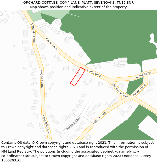 ORCHARD COTTAGE, COMP LANE, PLATT, SEVENOAKS, TN15 8NR: Location map and indicative extent of plot