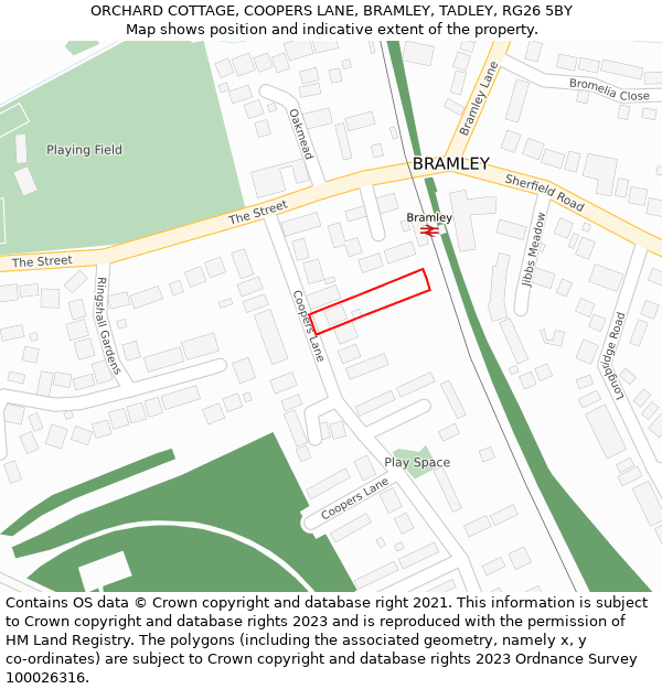 ORCHARD COTTAGE, COOPERS LANE, BRAMLEY, TADLEY, RG26 5BY: Location map and indicative extent of plot