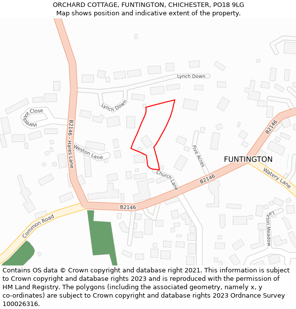 ORCHARD COTTAGE, FUNTINGTON, CHICHESTER, PO18 9LG: Location map and indicative extent of plot