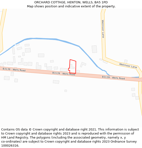 ORCHARD COTTAGE, HENTON, WELLS, BA5 1PD: Location map and indicative extent of plot