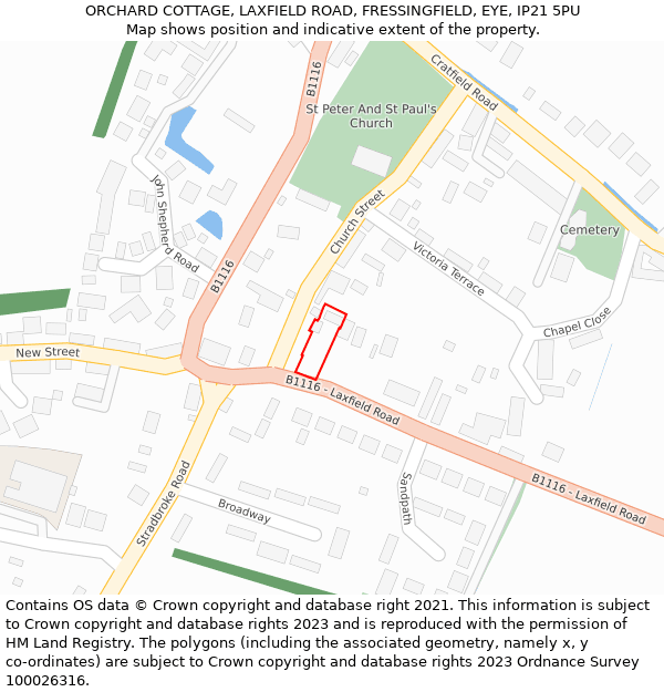 ORCHARD COTTAGE, LAXFIELD ROAD, FRESSINGFIELD, EYE, IP21 5PU: Location map and indicative extent of plot