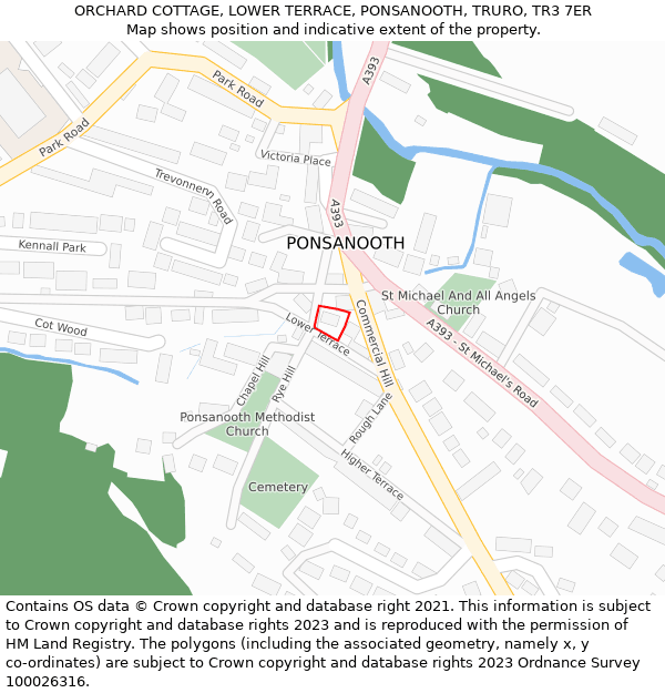 ORCHARD COTTAGE, LOWER TERRACE, PONSANOOTH, TRURO, TR3 7ER: Location map and indicative extent of plot