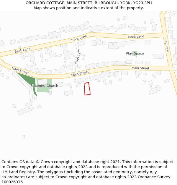ORCHARD COTTAGE, MAIN STREET, BILBROUGH, YORK, YO23 3PH: Location map and indicative extent of plot