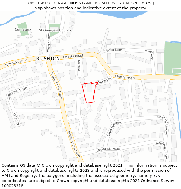 ORCHARD COTTAGE, MOSS LANE, RUISHTON, TAUNTON, TA3 5LJ: Location map and indicative extent of plot