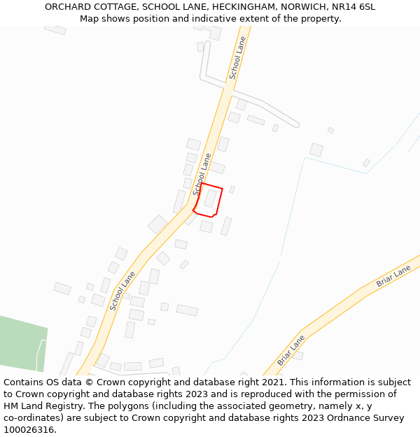 ORCHARD COTTAGE, SCHOOL LANE, HECKINGHAM, NORWICH, NR14 6SL: Location map and indicative extent of plot