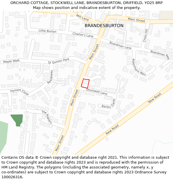 ORCHARD COTTAGE, STOCKWELL LANE, BRANDESBURTON, DRIFFIELD, YO25 8RP: Location map and indicative extent of plot