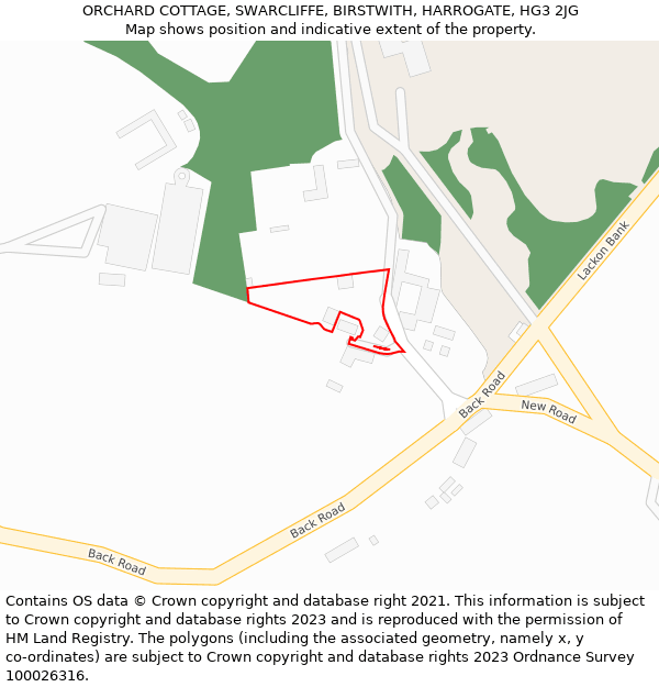 ORCHARD COTTAGE, SWARCLIFFE, BIRSTWITH, HARROGATE, HG3 2JG: Location map and indicative extent of plot