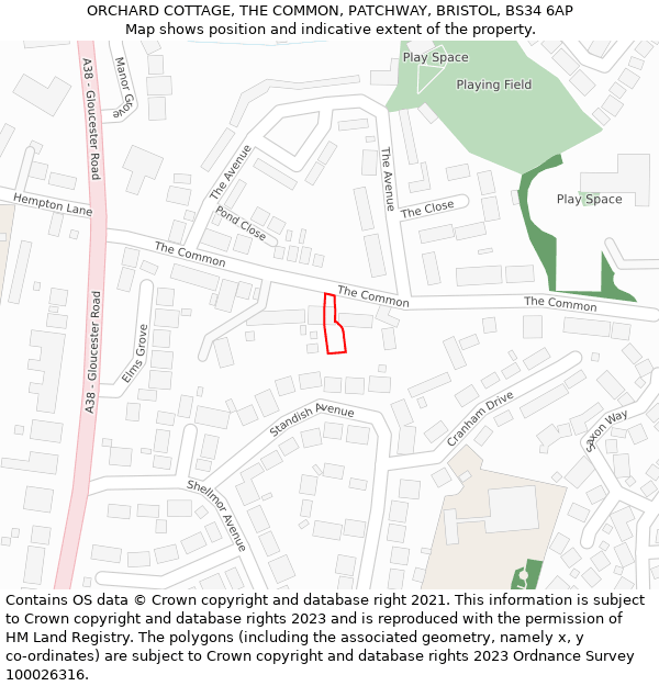 ORCHARD COTTAGE, THE COMMON, PATCHWAY, BRISTOL, BS34 6AP: Location map and indicative extent of plot