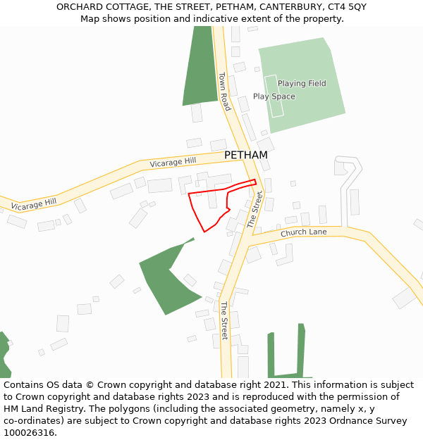 ORCHARD COTTAGE, THE STREET, PETHAM, CANTERBURY, CT4 5QY: Location map and indicative extent of plot