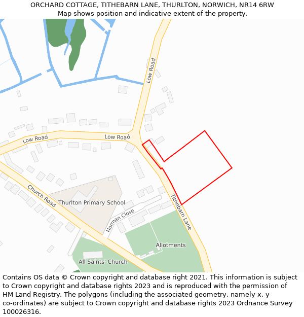 ORCHARD COTTAGE, TITHEBARN LANE, THURLTON, NORWICH, NR14 6RW: Location map and indicative extent of plot