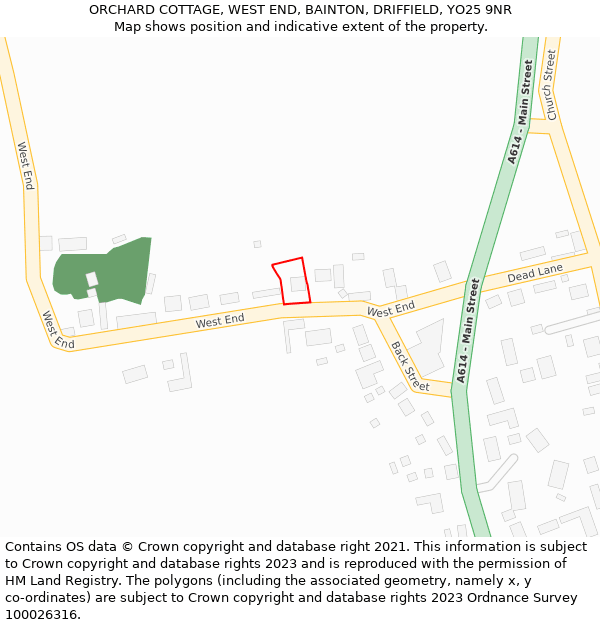 ORCHARD COTTAGE, WEST END, BAINTON, DRIFFIELD, YO25 9NR: Location map and indicative extent of plot