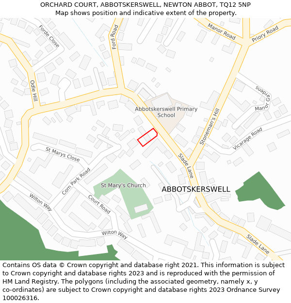 ORCHARD COURT, ABBOTSKERSWELL, NEWTON ABBOT, TQ12 5NP: Location map and indicative extent of plot