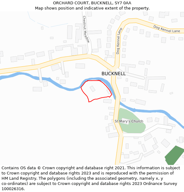ORCHARD COURT, BUCKNELL, SY7 0AA: Location map and indicative extent of plot