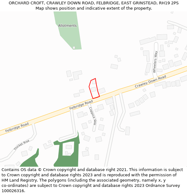 ORCHARD CROFT, CRAWLEY DOWN ROAD, FELBRIDGE, EAST GRINSTEAD, RH19 2PS: Location map and indicative extent of plot