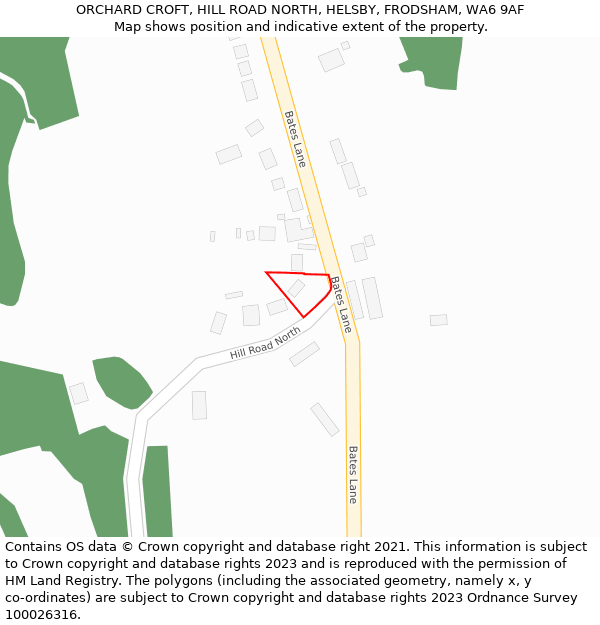 ORCHARD CROFT, HILL ROAD NORTH, HELSBY, FRODSHAM, WA6 9AF: Location map and indicative extent of plot