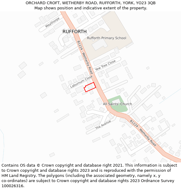 ORCHARD CROFT, WETHERBY ROAD, RUFFORTH, YORK, YO23 3QB: Location map and indicative extent of plot