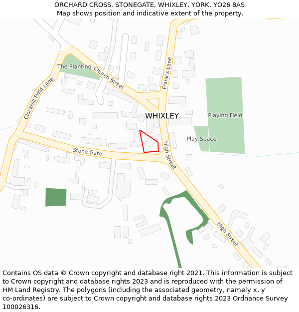 ORCHARD CROSS, STONEGATE, WHIXLEY, YORK, YO26 8AS: Location map and indicative extent of plot