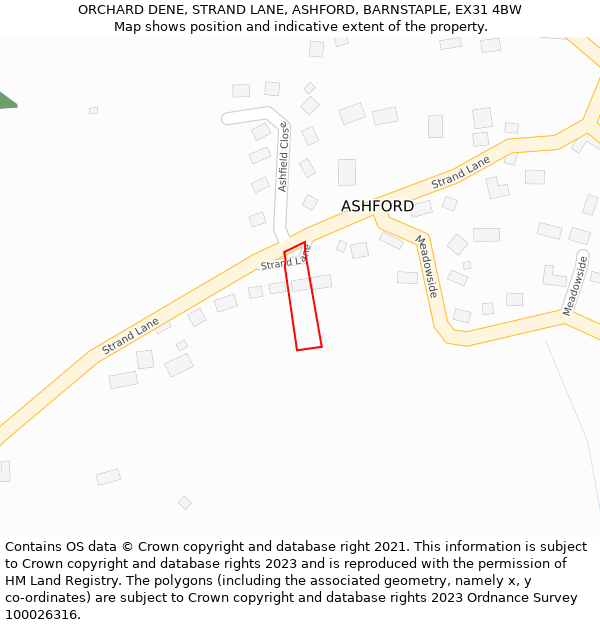 ORCHARD DENE, STRAND LANE, ASHFORD, BARNSTAPLE, EX31 4BW: Location map and indicative extent of plot