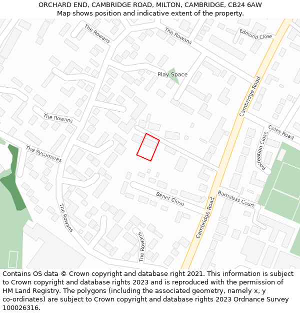 ORCHARD END, CAMBRIDGE ROAD, MILTON, CAMBRIDGE, CB24 6AW: Location map and indicative extent of plot