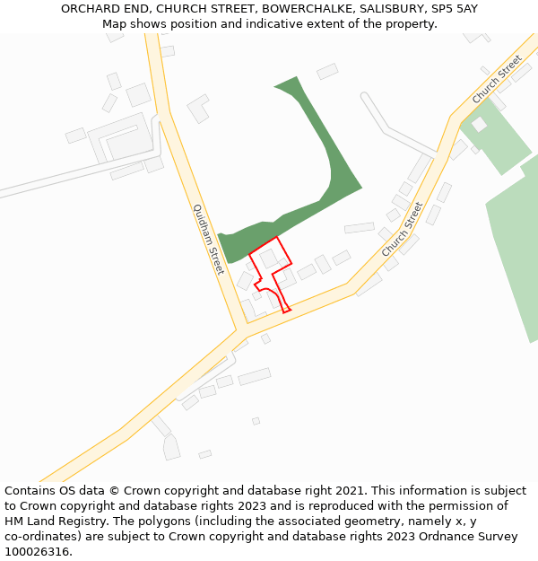 ORCHARD END, CHURCH STREET, BOWERCHALKE, SALISBURY, SP5 5AY: Location map and indicative extent of plot
