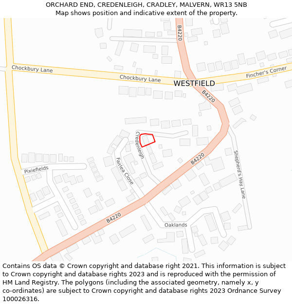 ORCHARD END, CREDENLEIGH, CRADLEY, MALVERN, WR13 5NB: Location map and indicative extent of plot