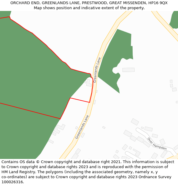 ORCHARD END, GREENLANDS LANE, PRESTWOOD, GREAT MISSENDEN, HP16 9QX: Location map and indicative extent of plot