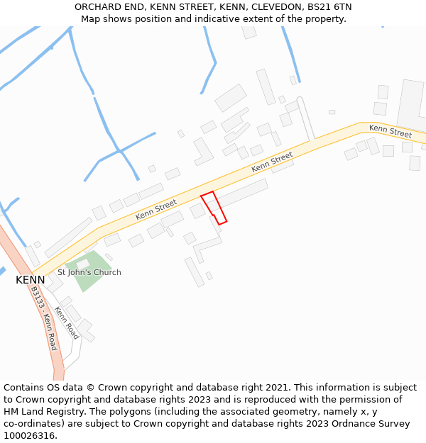 ORCHARD END, KENN STREET, KENN, CLEVEDON, BS21 6TN: Location map and indicative extent of plot