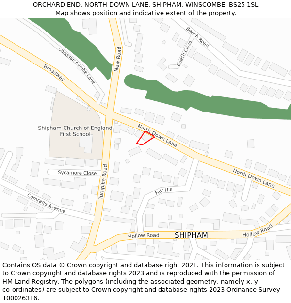 ORCHARD END, NORTH DOWN LANE, SHIPHAM, WINSCOMBE, BS25 1SL: Location map and indicative extent of plot