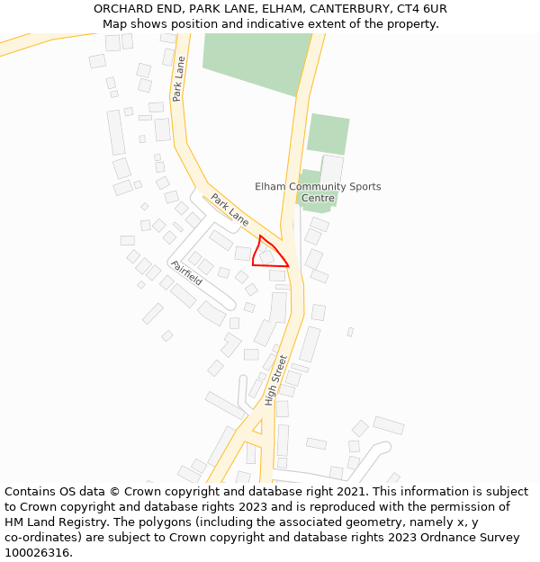 ORCHARD END, PARK LANE, ELHAM, CANTERBURY, CT4 6UR: Location map and indicative extent of plot