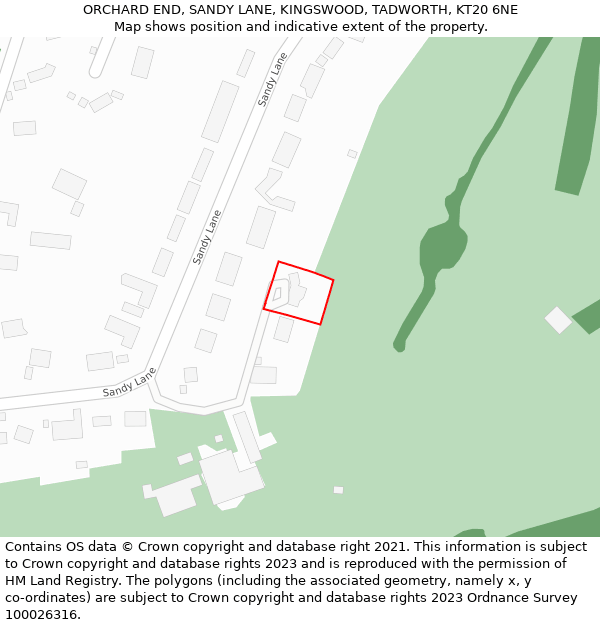 ORCHARD END, SANDY LANE, KINGSWOOD, TADWORTH, KT20 6NE: Location map and indicative extent of plot