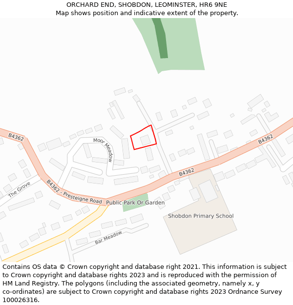 ORCHARD END, SHOBDON, LEOMINSTER, HR6 9NE: Location map and indicative extent of plot
