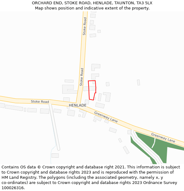 ORCHARD END, STOKE ROAD, HENLADE, TAUNTON, TA3 5LX: Location map and indicative extent of plot