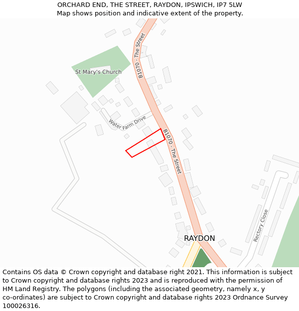 ORCHARD END, THE STREET, RAYDON, IPSWICH, IP7 5LW: Location map and indicative extent of plot