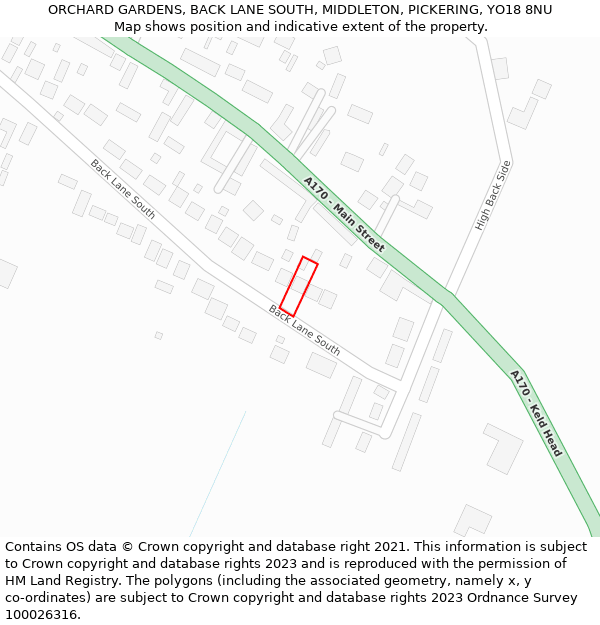ORCHARD GARDENS, BACK LANE SOUTH, MIDDLETON, PICKERING, YO18 8NU: Location map and indicative extent of plot