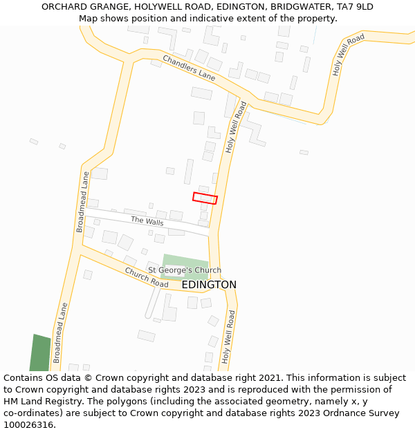 ORCHARD GRANGE, HOLYWELL ROAD, EDINGTON, BRIDGWATER, TA7 9LD: Location map and indicative extent of plot