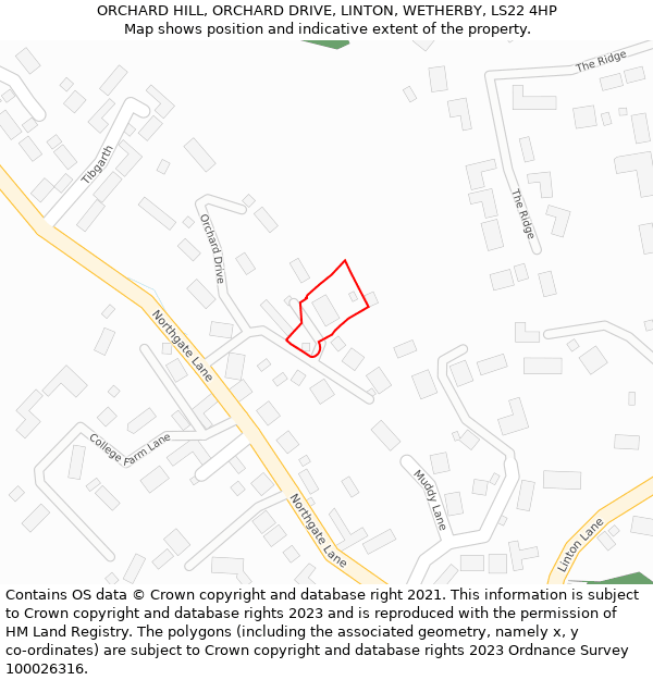 ORCHARD HILL, ORCHARD DRIVE, LINTON, WETHERBY, LS22 4HP: Location map and indicative extent of plot