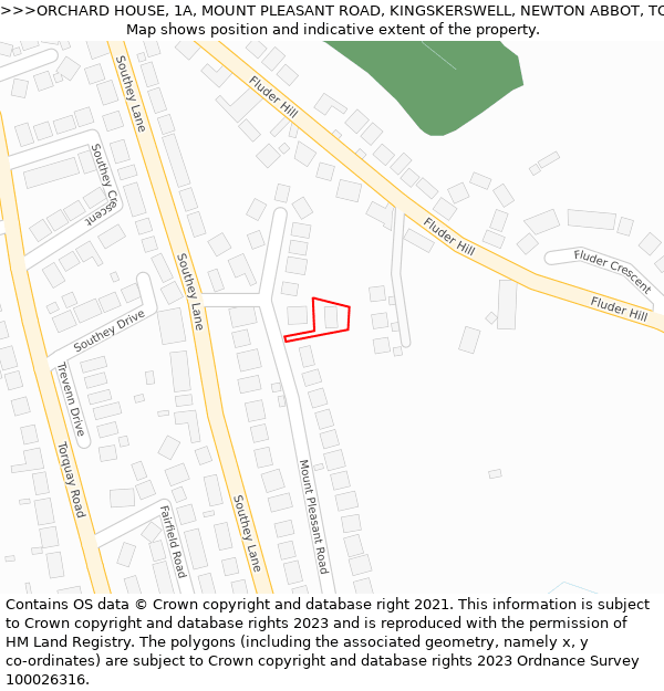 ORCHARD HOUSE, 1A, MOUNT PLEASANT ROAD, KINGSKERSWELL, NEWTON ABBOT, TQ12 5JJ: Location map and indicative extent of plot