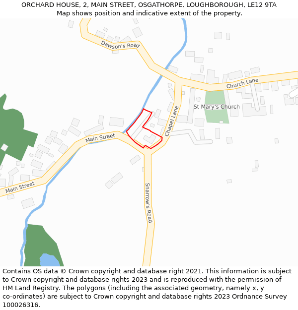 ORCHARD HOUSE, 2, MAIN STREET, OSGATHORPE, LOUGHBOROUGH, LE12 9TA: Location map and indicative extent of plot