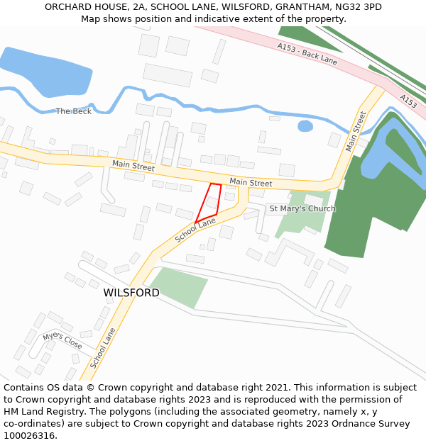 ORCHARD HOUSE, 2A, SCHOOL LANE, WILSFORD, GRANTHAM, NG32 3PD: Location map and indicative extent of plot