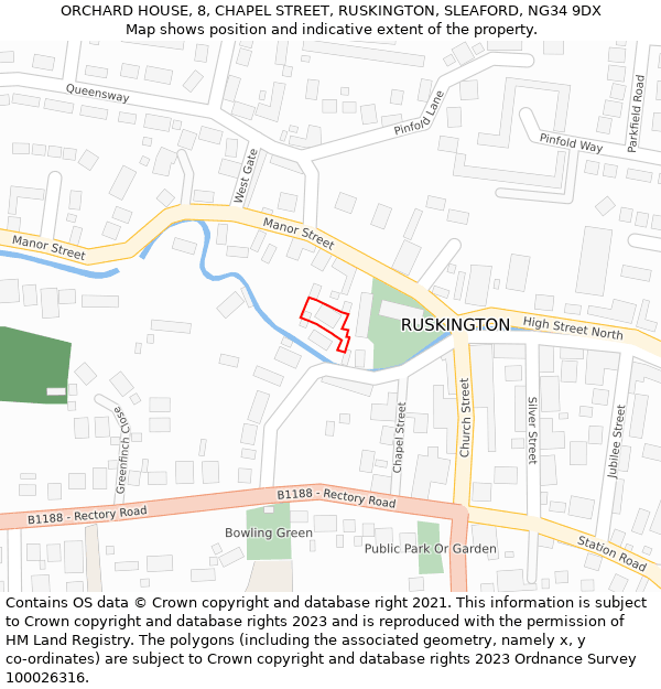ORCHARD HOUSE, 8, CHAPEL STREET, RUSKINGTON, SLEAFORD, NG34 9DX: Location map and indicative extent of plot