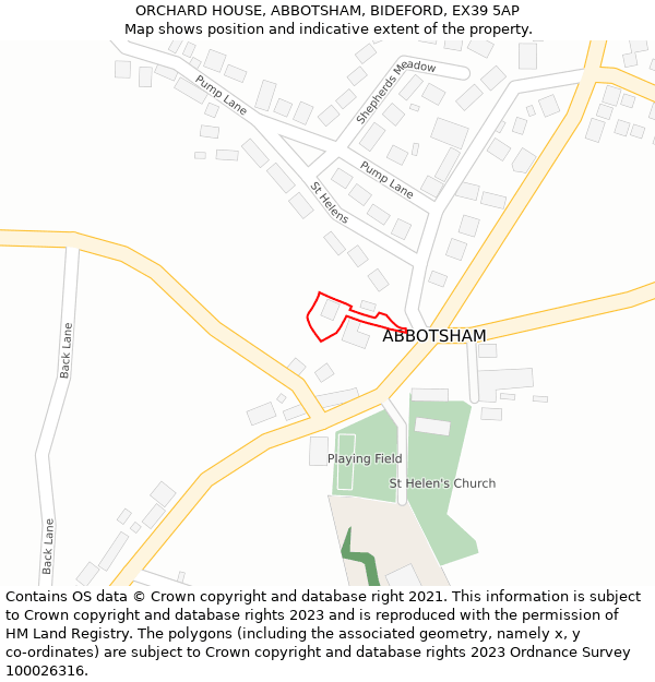 ORCHARD HOUSE, ABBOTSHAM, BIDEFORD, EX39 5AP: Location map and indicative extent of plot