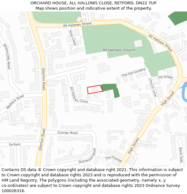 ORCHARD HOUSE, ALL HALLOWS CLOSE, RETFORD, DN22 7UP: Location map and indicative extent of plot