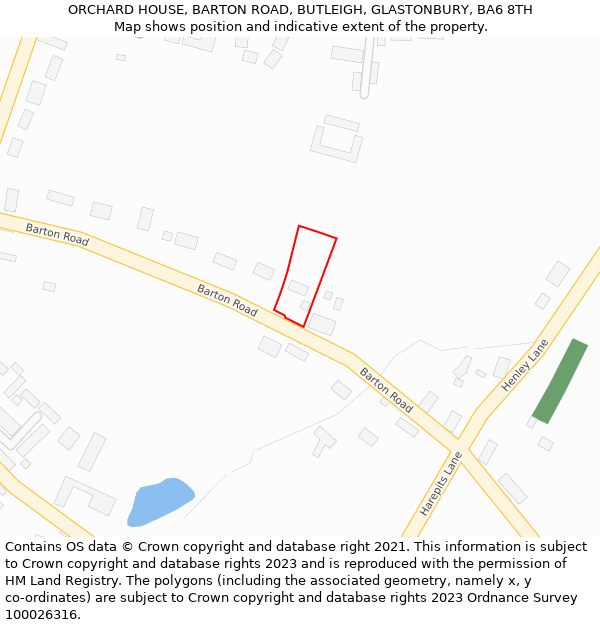 ORCHARD HOUSE, BARTON ROAD, BUTLEIGH, GLASTONBURY, BA6 8TH: Location map and indicative extent of plot