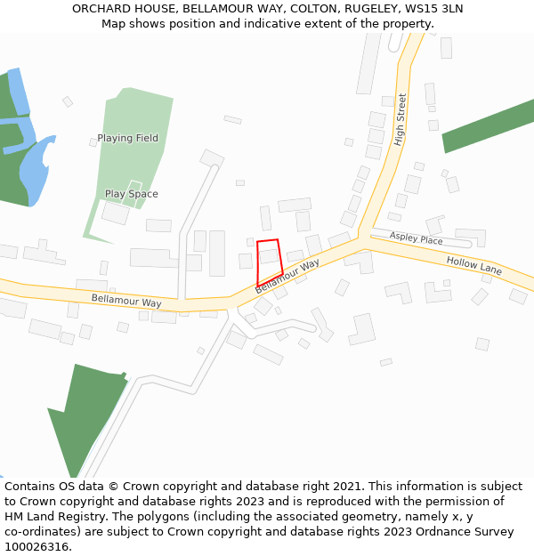 ORCHARD HOUSE, BELLAMOUR WAY, COLTON, RUGELEY, WS15 3LN: Location map and indicative extent of plot