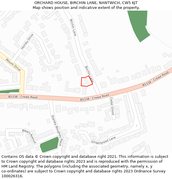 ORCHARD HOUSE, BIRCHIN LANE, NANTWICH, CW5 6JT: Location map and indicative extent of plot