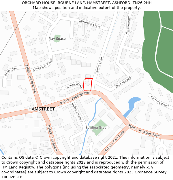 ORCHARD HOUSE, BOURNE LANE, HAMSTREET, ASHFORD, TN26 2HH: Location map and indicative extent of plot